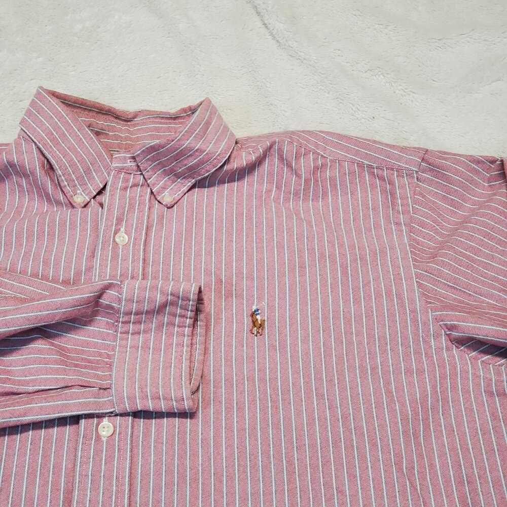 Ralph Lauren Blue Label Red White Striped Classic Fit Dress Shirt XL Office Work